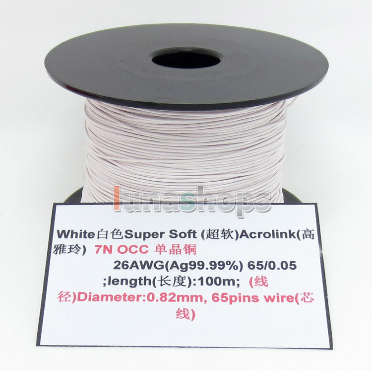 White 100m 26AWG Ag99.9% Acrolink Pure 7N OCC Signal Wire Cable 65/0.05mm2 Dia:0.82mm For DIY 