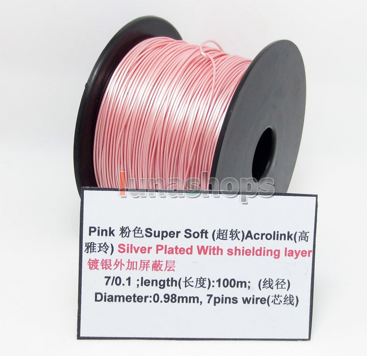 Pink 100m 32AWG Acrolink Silver Plated With Shielding Layer Signal Wire Cable 7/0.1mm2 Dia:0.96mm For DIY 