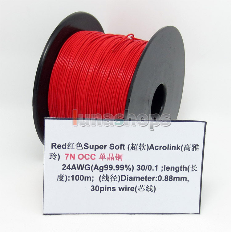 Red 100m 24AWG Ag99.9% Acrolink Pure 7N OCC Signal Wire Cable 30/0.1mm2 Dia:0.88mm For DIY 
