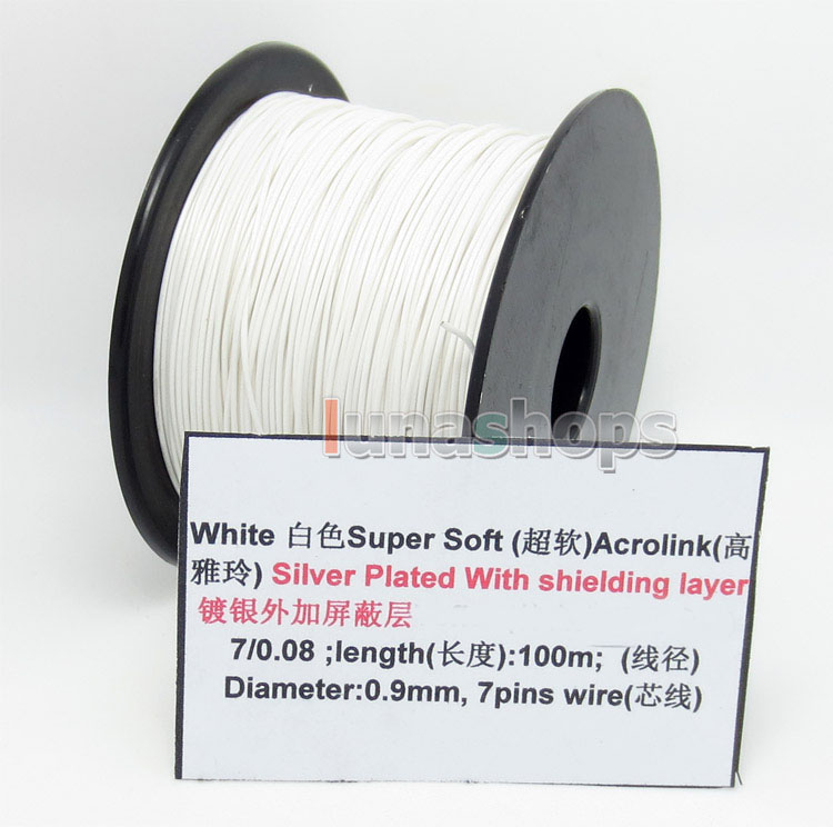White 100m 32AWG Acrolink Silver Plated With Shielding Layer Signal Wire Cable 7/0.08mm2 Dia:0.9mm For DIY 