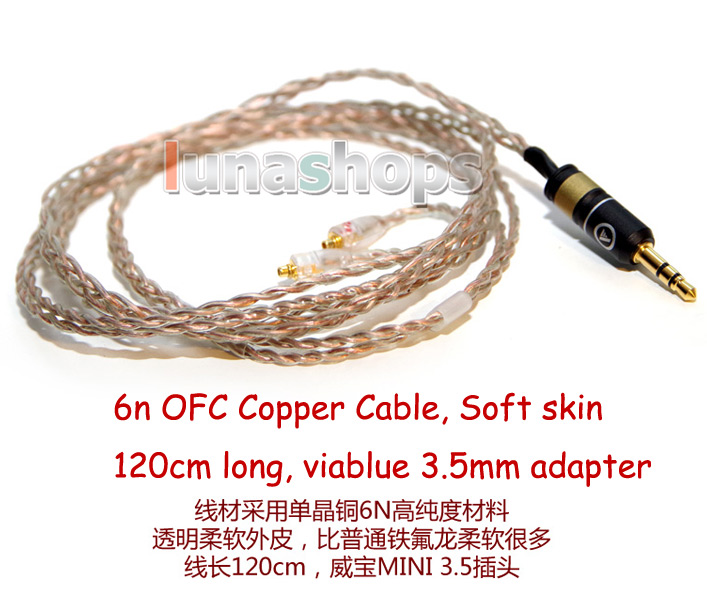 120cm Custom 6N OFC Cable For Shure se535 Se846 Ultimate UE900 earphone headset