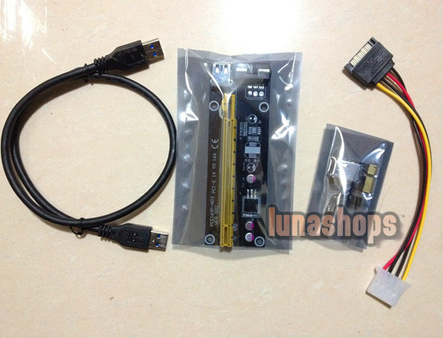 PCI-e express 1X to 16x Riser Extender Card + molex power + 60cm USB 3.0 Cable with for bitcoin miner