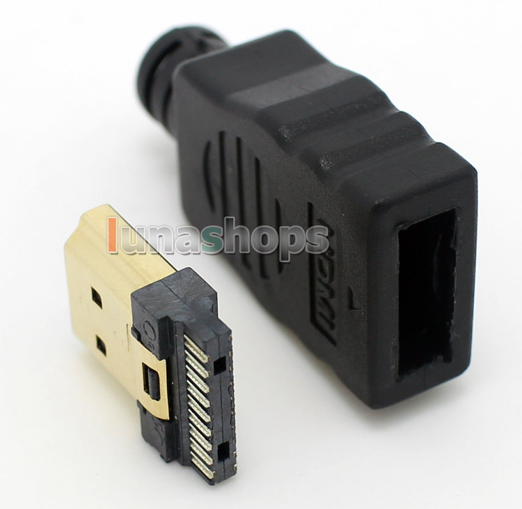 Full 19 Pins HDMI Straigt Gold Plated Male + Shell DIY Solder Adapter 