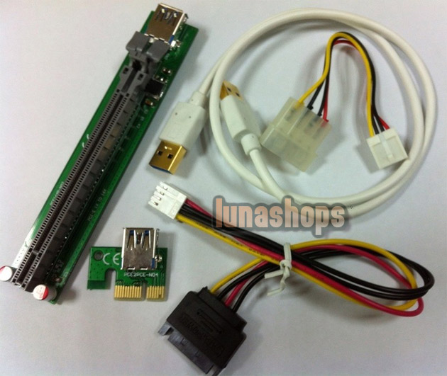 Advanced Version PCI-e 1X to 16x Riser Extender Card with molex power + ribbon Cable 30cm Bitcoin