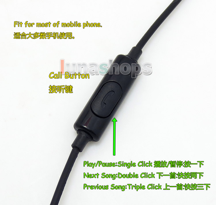 With Mic Remote  5N OFC Cable Soft Light weight Cord for B&W Bowers & Wilkins P3 headphone