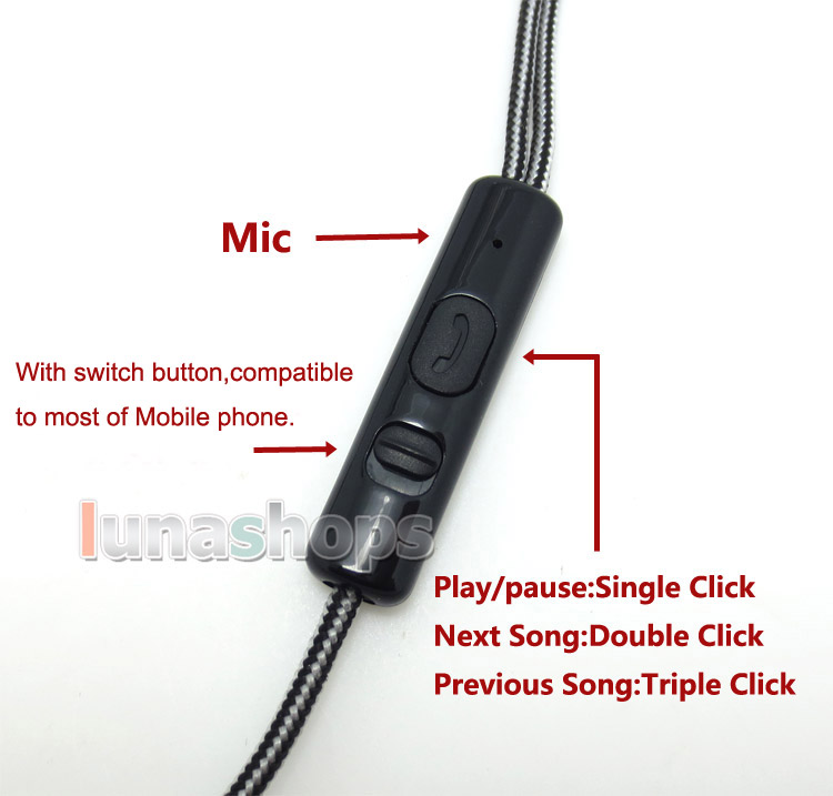 Earphone cable with Remote Mic connect iphone Android to  Sensaphonics Prophonic 2XS 2Max 3Max 3D Ambient 321 kumitate lab