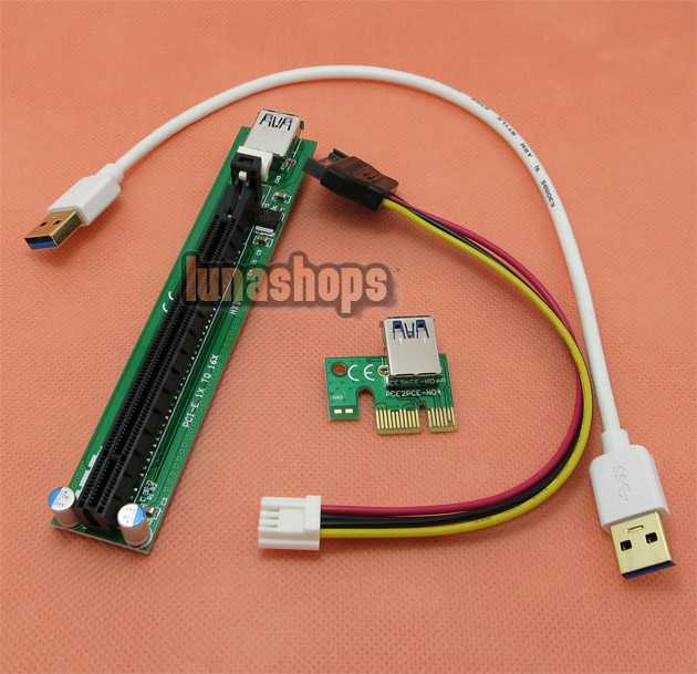 Advanced Version PCI-e 1X to 16x Riser Extender Card with molex power + ribbon Cable 30cm Bitcoin