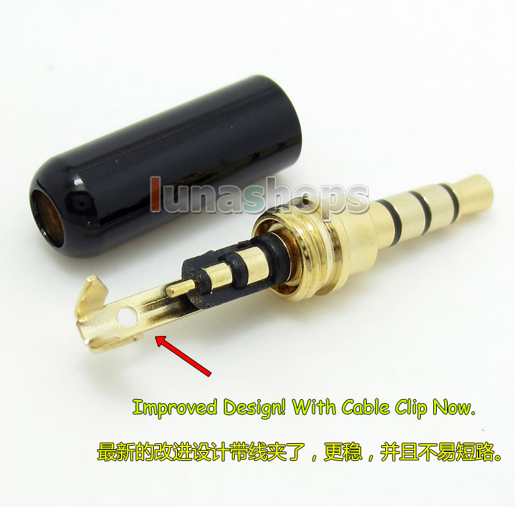 5 color With Clip 3.5mm 4 poles Stereo 24k Gold Audio soldering DIY Jack Plug