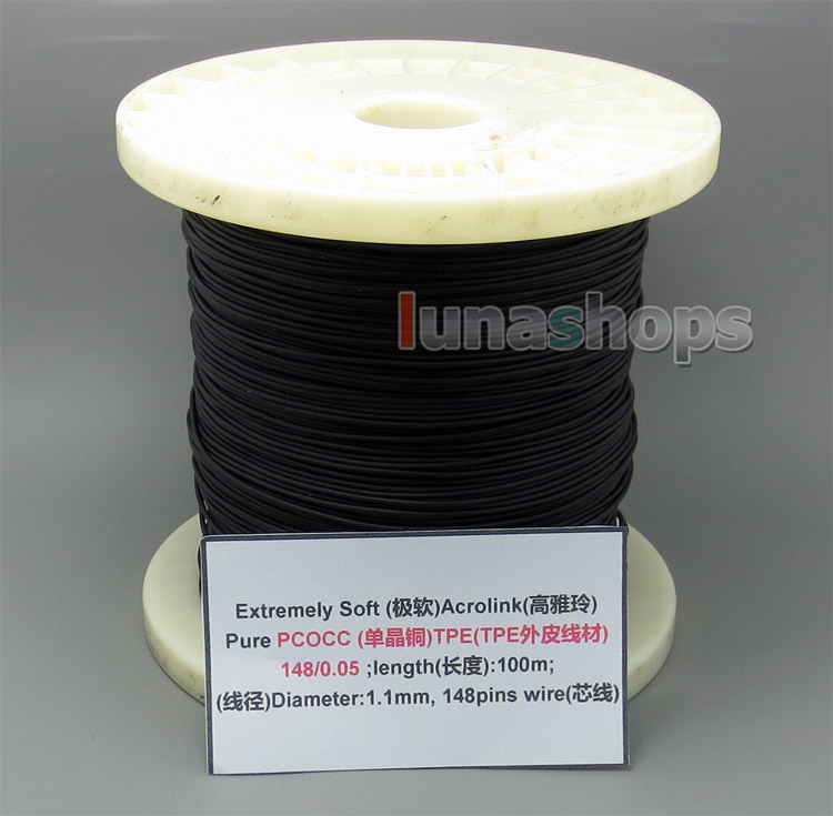100m Ultra Soft Acrolink PCOCC Signal Teflon TPE Earphone Cable 148*0.05 23AWG Dia:1.1mm