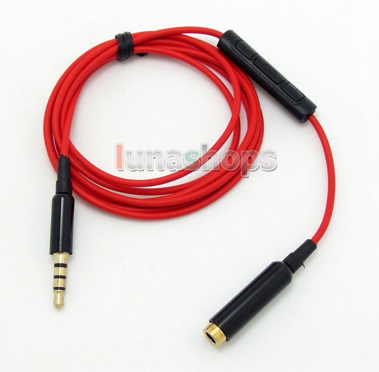 3.5mm Male To Female With Mic Volume Remote control Cable Headphone Earphone
