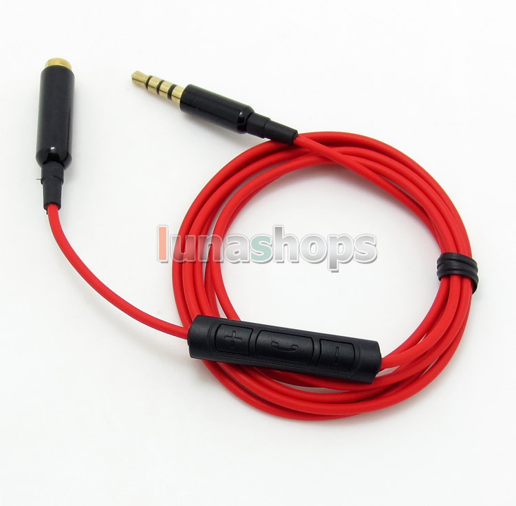 3.5mm Male To Female With Mic Volume Remote control Cable Headphone Earphone