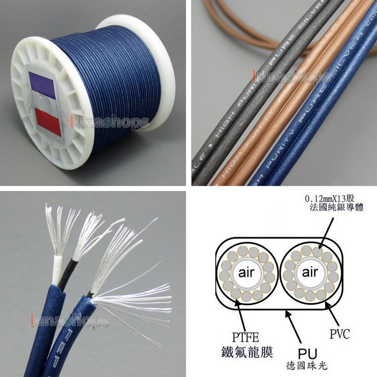 100cm High Detinion Stereo Earphone DIY Bulk PURE SILVER Conductors Cable + PEP Insulated 