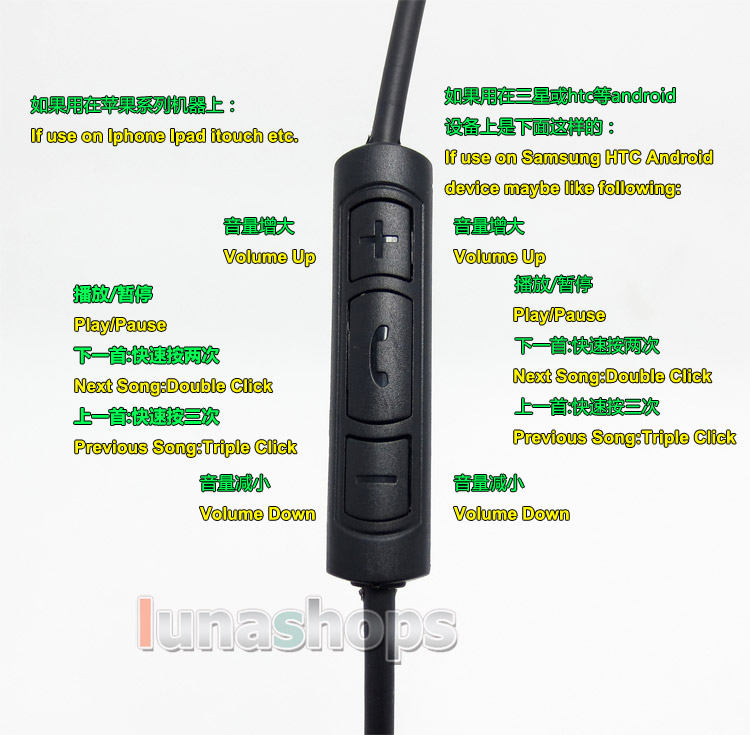 TPE Skin Hi-OFC + Mic Volume control Cable For B&W Bowers & Wilkins P5 P7 Headphone Earphone