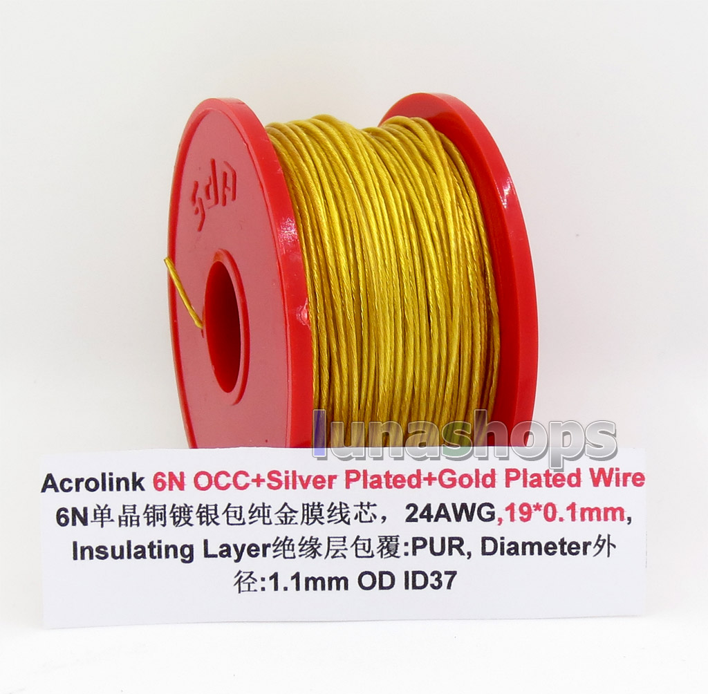 30m Acrolink 6n OCC Silver Plated + Gold Plated 24AWG 19*0.1mm PUR OD 1.1mm DIY Earphone Cable