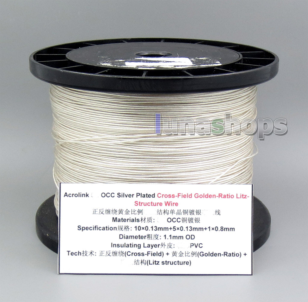 100m Acrolink OCC Silver Plated Cross-Field Golden-Ratio Litz-Structure Wire 10×0.13mm+5×0.13mm+1×0.8mm  1.1mm OD