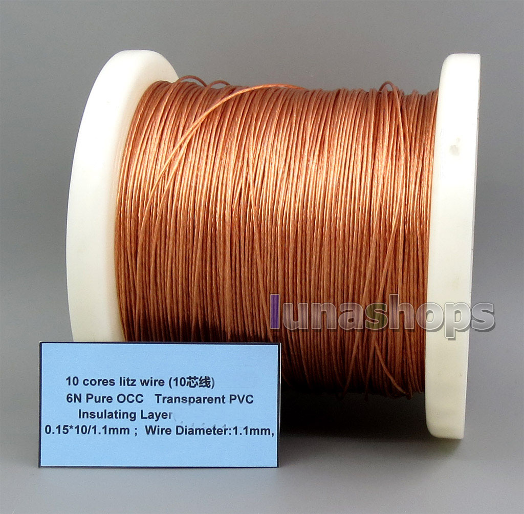 100m 10 cores litz wire 6N Pure OCC   Transparent PVC Insulating Layer 0.15*10/1.1mm Wire Diameter:1.1mm
