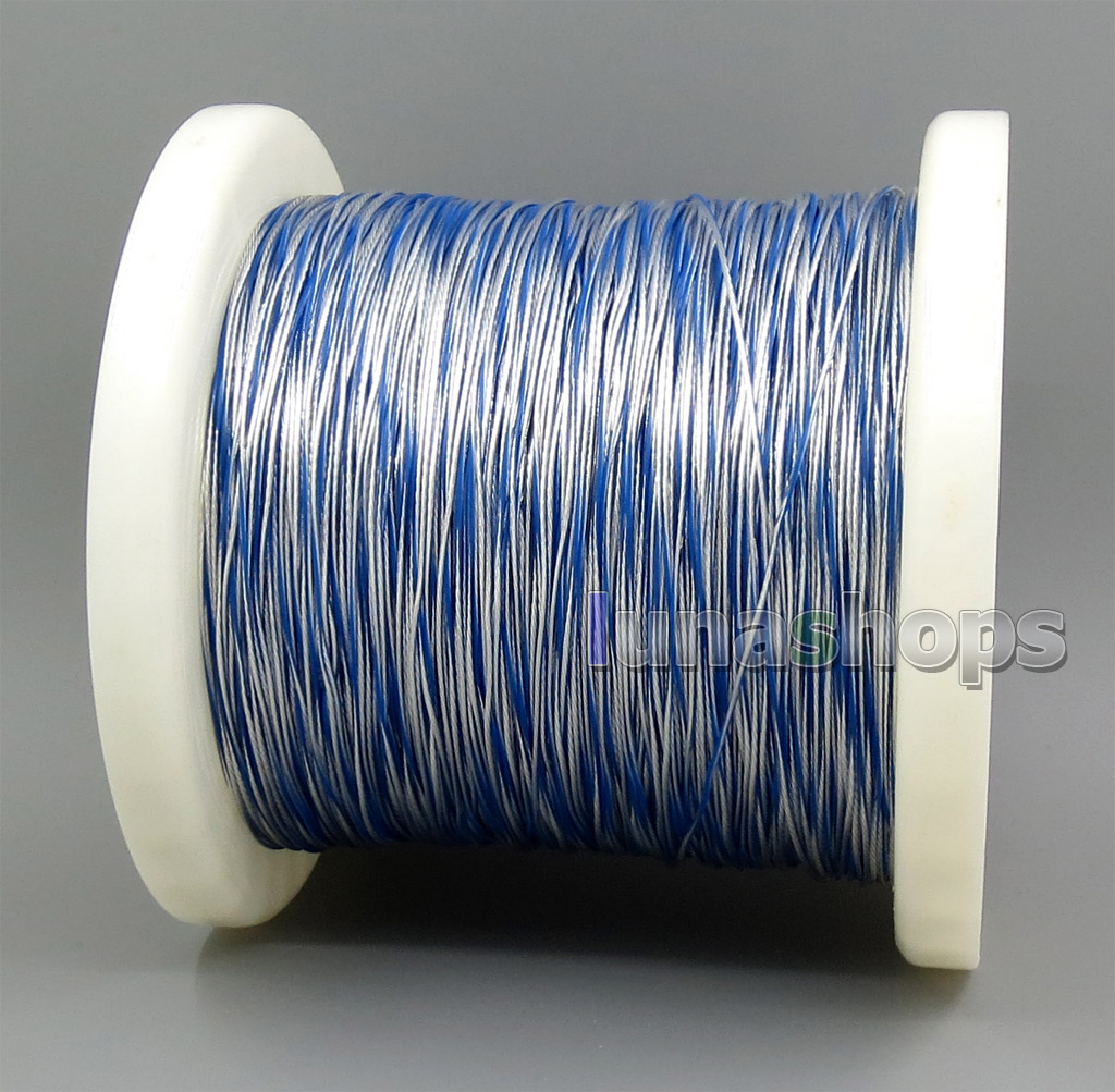 100m 7 cores Litz Silver Plated OCC  Transparent + Blue Color PU  Insulating Layer 0.16mm*7 Wire Diameter:0.9mm 