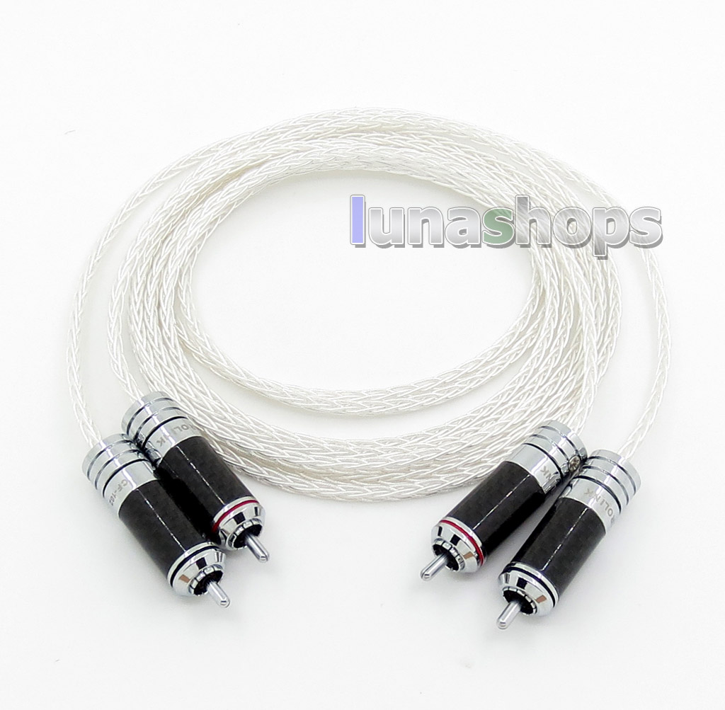 1m Acrolink Rhodium 2 RCA Male To Male Stereo HiFi Audio Cable 8 Cores OCC Silver Braided
