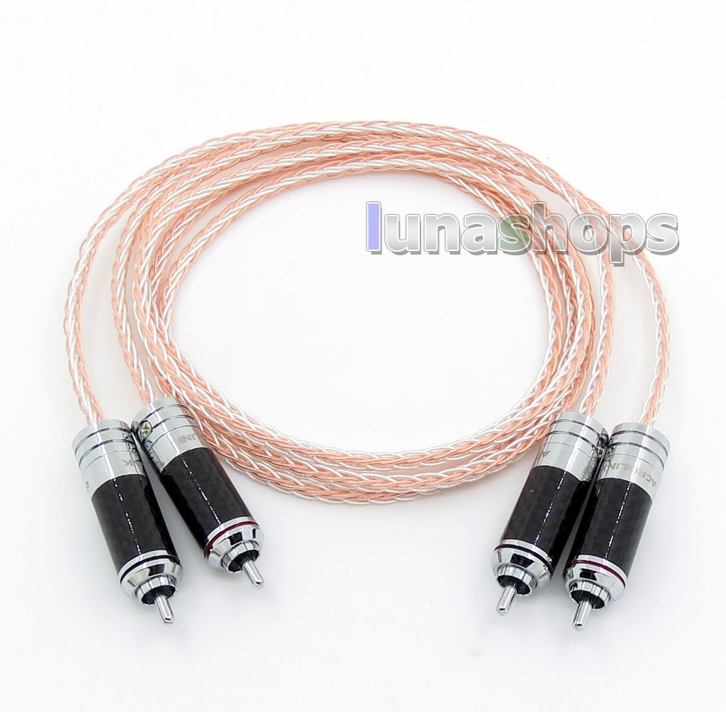 1m Acrolink Rhodium 2 RCA Male To Male Stereo HiFi Audio Cable 8 Cores OCC Silver Braided