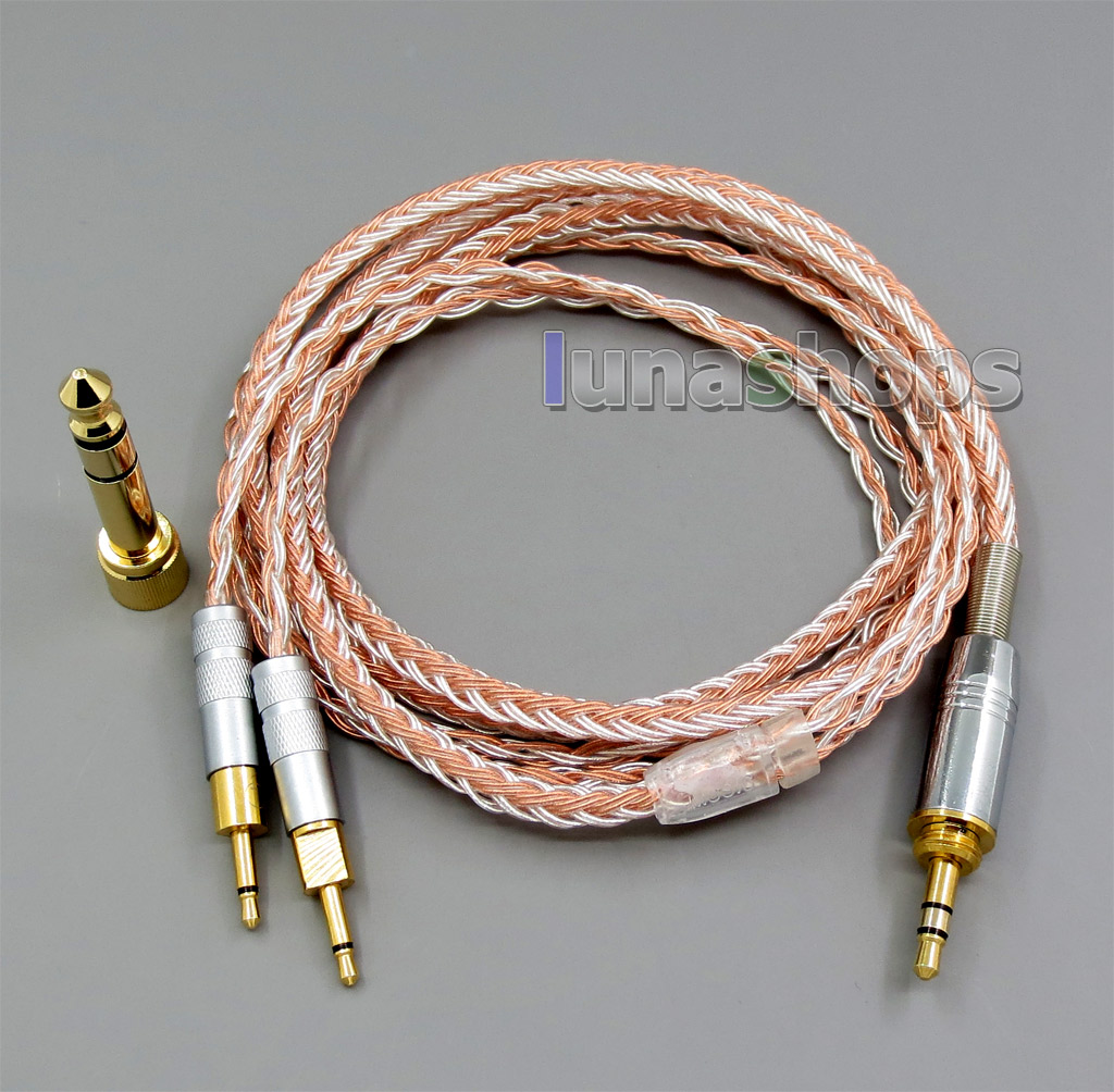 6.5mm 3.5mm 16 Cores OCC Silver Plated Mixed Headphone Cable For Sennheiser HD700
