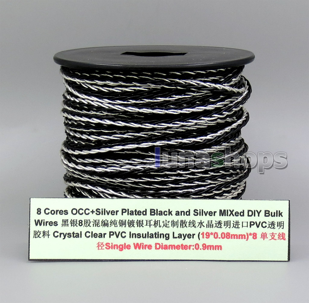 8 Core Pure OCC Silver Plated Silver Black Bulk Mixed Wire For Custom DIY Shure Fostex QDC Earphone Headphone  