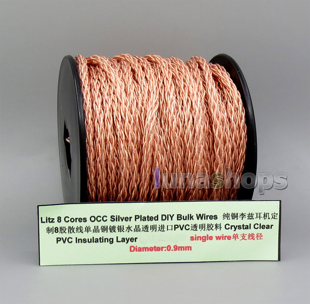 Copper Litz 8 Core Pure OCC Silver Plated Bulk Wire For Custom DIY Shure Fostex QDC Earphone Headphone Cable (7*0.1mm)*8