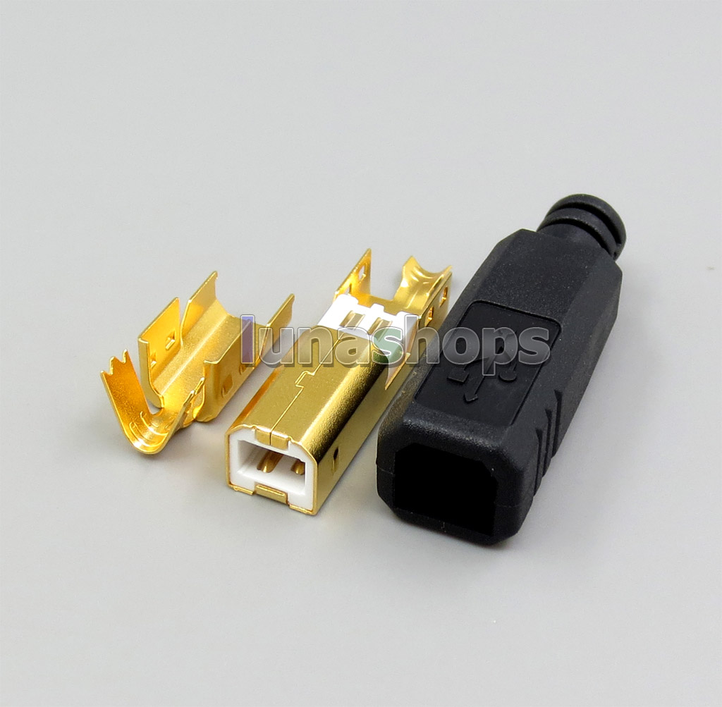 DIY Part Handmade USB 2.0 B Port 5U Gold Plated Solder Adapter Plug With Shell Housing