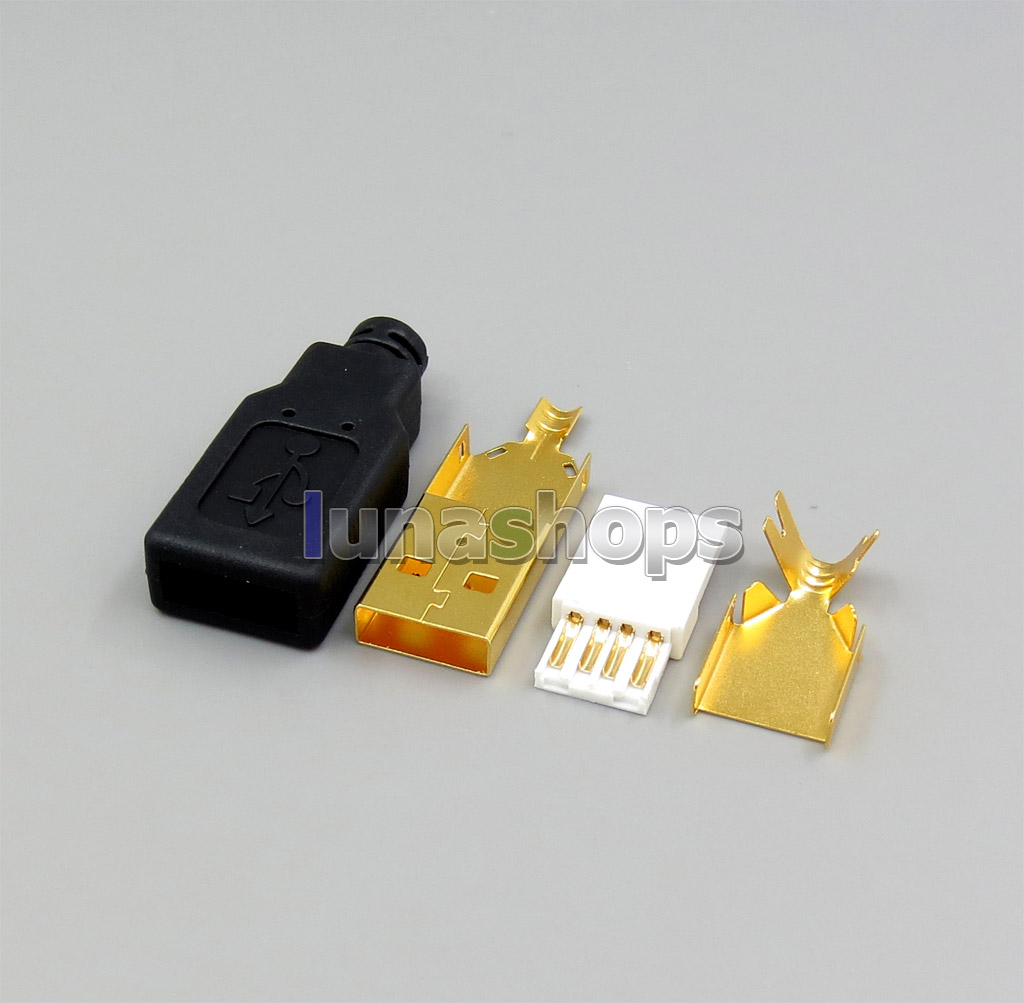DIY Part Handmade USB 2.0 B Port 5U Gold Plated Solder Adapter Plug With Shell Housing