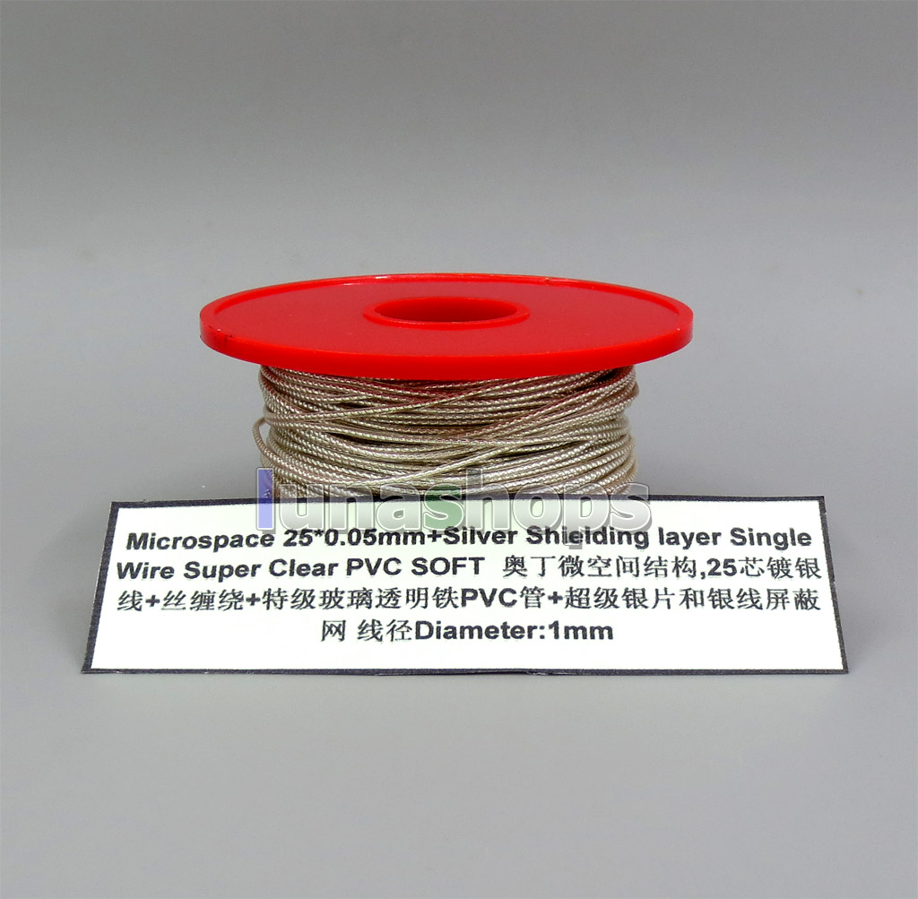 Hi-Res MicroSpace 25*0.05mm Silver Shielding Bulk Extremely Soft Clear PVC Earphone DIY Custom Wire Cable(Not  )