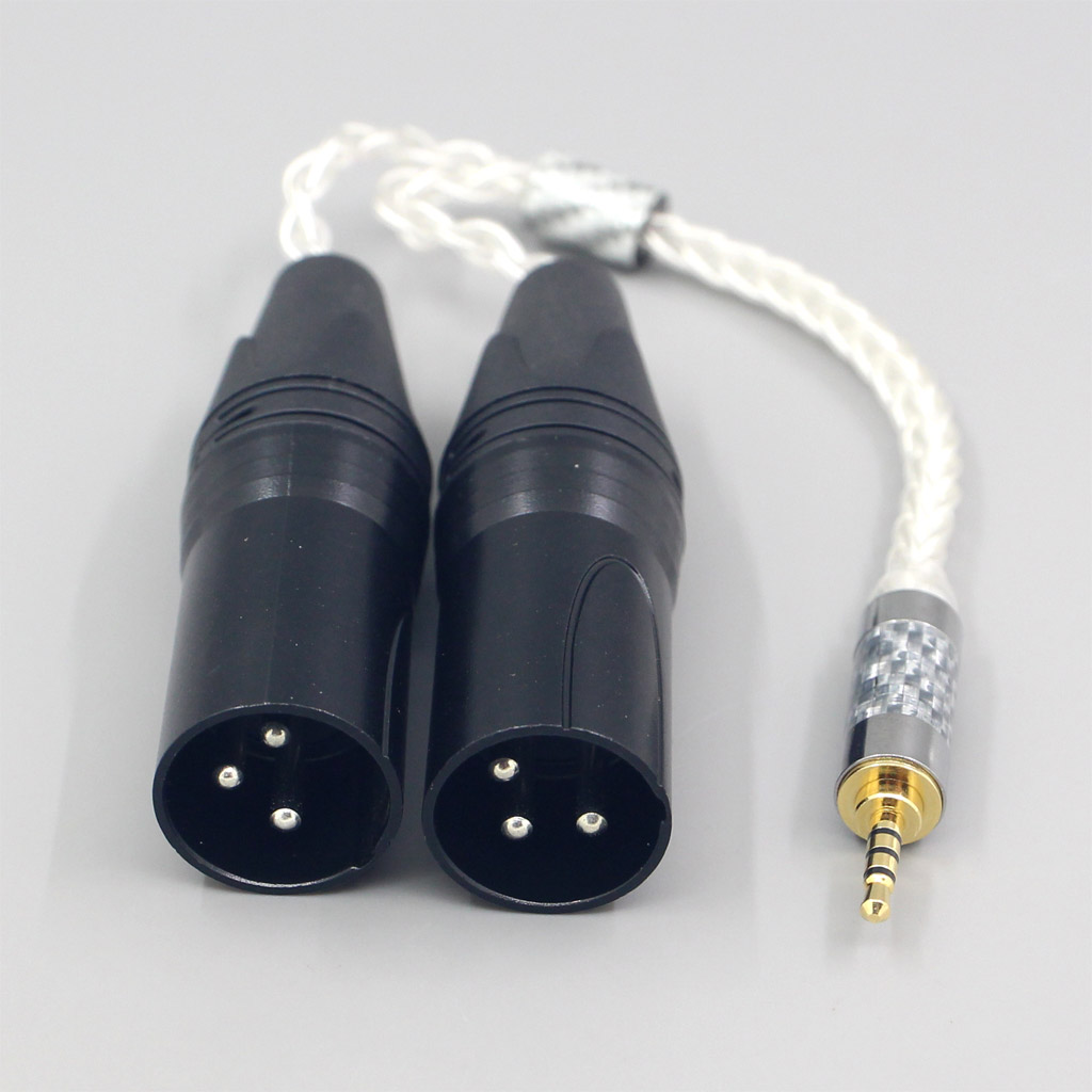 99% Pure Silver 8 Core Headphone Earphone Cable For 3.5m 2.5mm 4.4mm 6.5mm To Dual XLR 3 pole Male