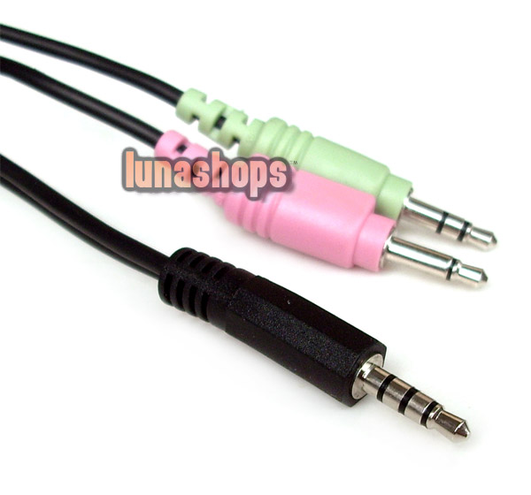 4 Poles 3.5mm Male To Stereo 3.5mm + Mono 3.5mm Mic Male Y Splitter Adapter Cable