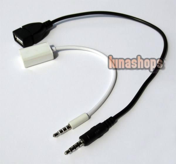 Black 3.5mm 4 poles Male to USB Female Tranfer Cable Adapter For12V Car CD Player aux