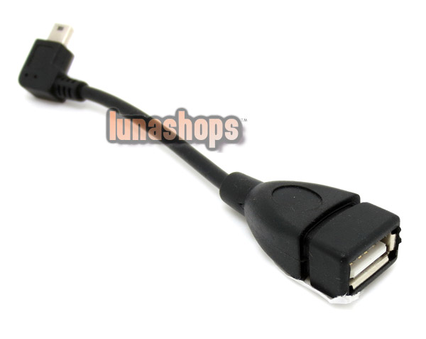 USB Female to Right Angled 90 Degree Mini USB Male OTG Host Cable 0.4 Ft-Black