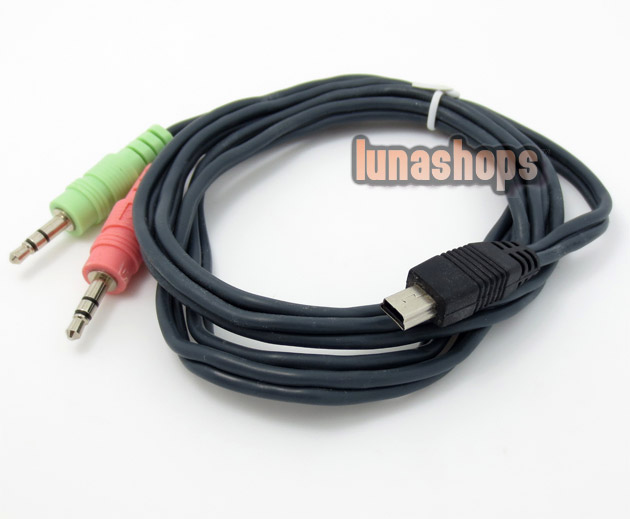 Dual 2 3.5mm Male to USB Mini 5 Pin Tranfer Data Cable Adapter For Car Audio