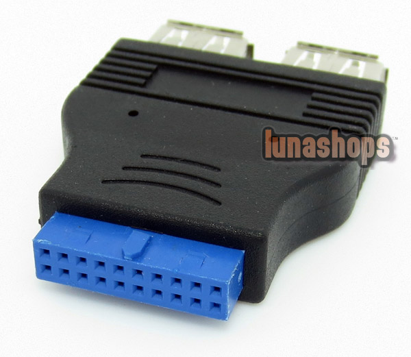 Motherboard 20pin Female to 2 USB 3.0 A Female Adapter 4.8 Gbps Black