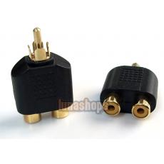 GOLD RCA Male To 2 Female Stereo Audio Adapter Connector