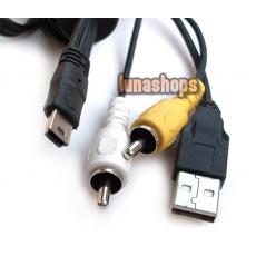 Mini USB Male To 2 RCA AV + USB Male Cable
