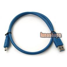 60CM USB 3.0 A to Mini B Male to Male 10 Pin Cable Blue