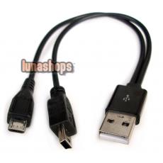 USB Male to Mini USB + Micro USB Male Adapter Dual Plug Data Cable