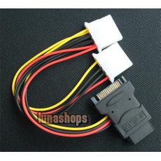 SATA 15 Pin Male IDE to 2 Female 4 Pin IDE Power Cable Cord