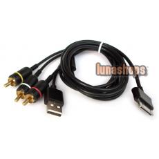 3 RCA AV Male Connector + USB Data Sync Cable For Samsung Galaxy Tab P1000 to HDTV