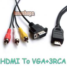 HDMI Male To VGA + 3 RCA RGB AV Male Video Audio Cable Adapter Converter For HD DVD Player etc.