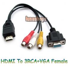 HDMI Male To VGA + 3 RCA RGB AV Female Video Audio Cable Adapter Converter For HD DVD Player etc.