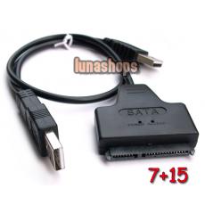 USB 2.0 Male To SATA 7+15 22 Pin Adapter Cable For 2.5" HDD Hard Disk Drive