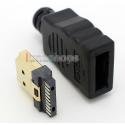 Full 19 Pins HDMI Straigt Gold Plated Male + Shell DIY Solder Adapter
