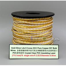 Pure Gold Silver Plated OCC Mixed 8 Cores Litz Bulk Wire For Custom DIY Shure Fostex QDC Earphone Headphone Cable