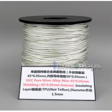 50m Pure OCC Silver Alloy Shielding Signal 45*0.05mm Shielding+50*0.05mm TPU Wire Cable Dia:1.5mm For DIY  