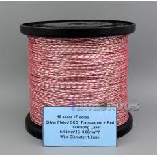 100m 16 cores +7 cores Silver Plated OCC  Transparent + Red Insulating Layer 0.14mm*16+0.08mm*7 Wire Diameter:1.2mm 