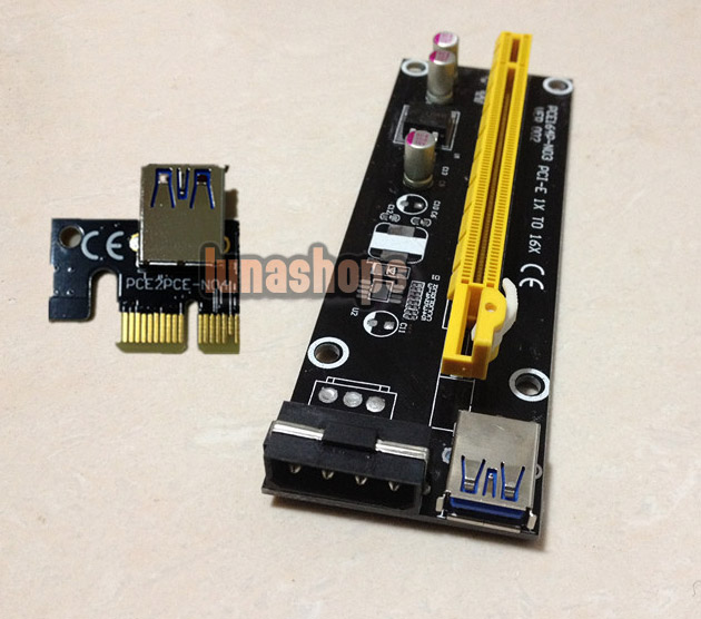 PCI-e express 1X to 16x Riser Extender Card + molex power + 60cm USB 3.0 Cable with for bitcoin miner