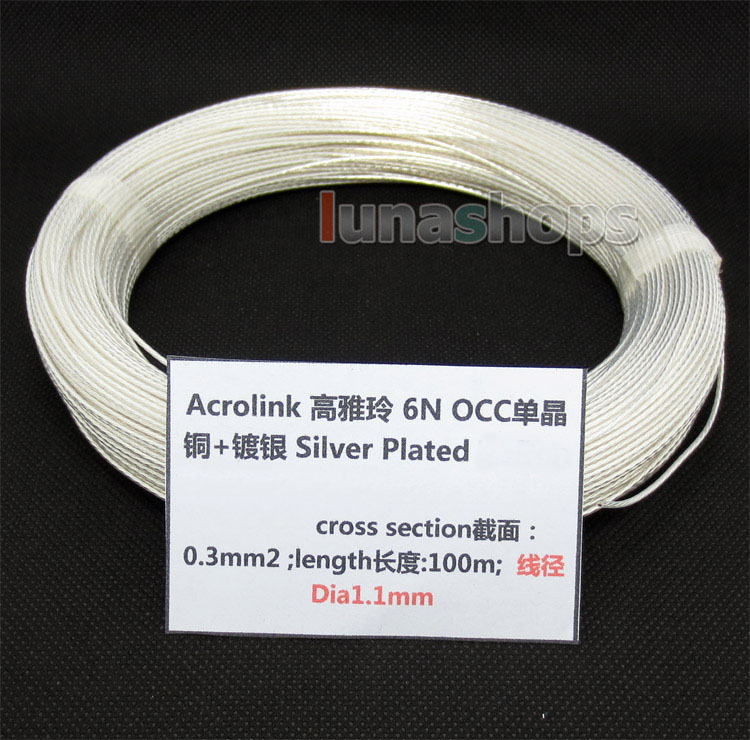 100m Acrolink Silver Plated 6N OCC Signal   Wire Cable 0.3mm2 Dia:1.1mm For DIY 